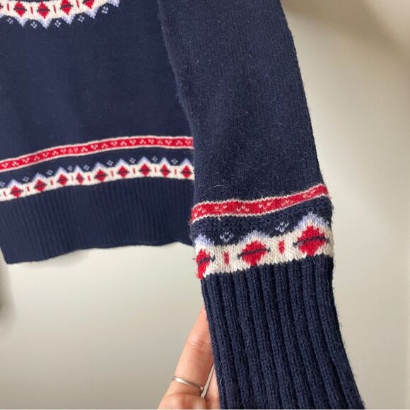 J Crew Mock Rolled Neck Festive Fair Isle Christmas Holiday Sweater Sz XS Blue - Picture 3 of 6
